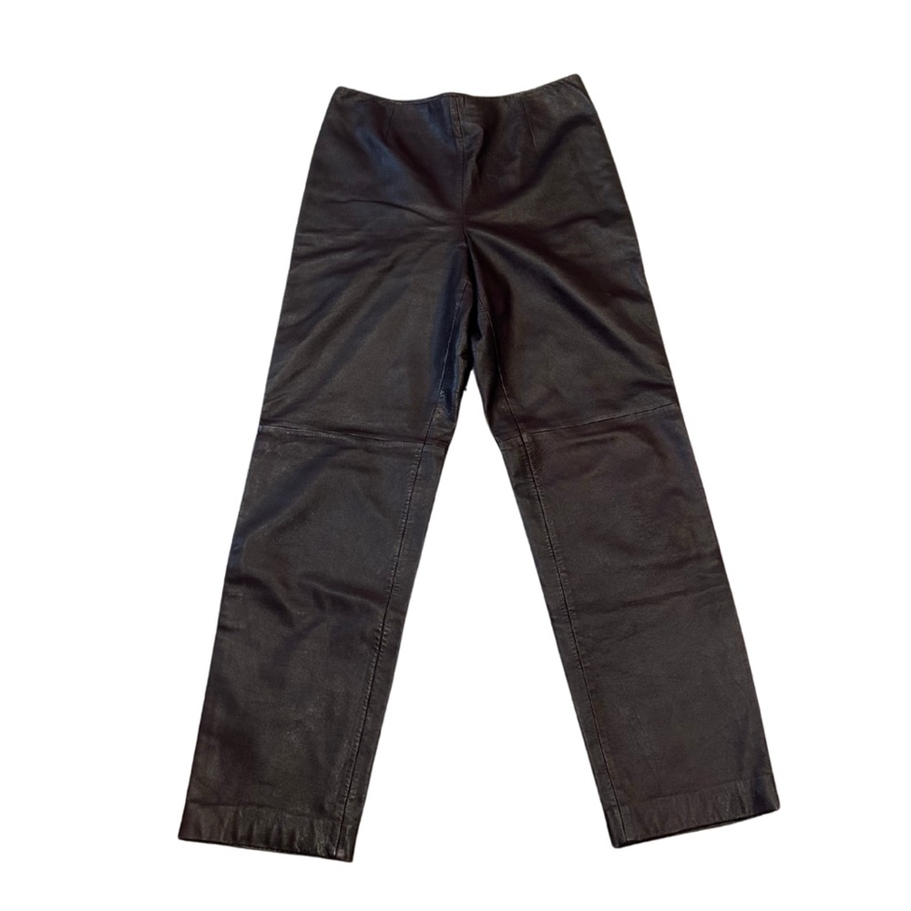 Dana Buchman Lambskin Leather Straight Pants | Deep Purple/Burgundy | Size 8